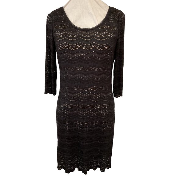 Black Crocheted Knit Open Back Dress W/ Ribbon Tie Ralph Lauren Denim &Supply - Picture 1 of 5